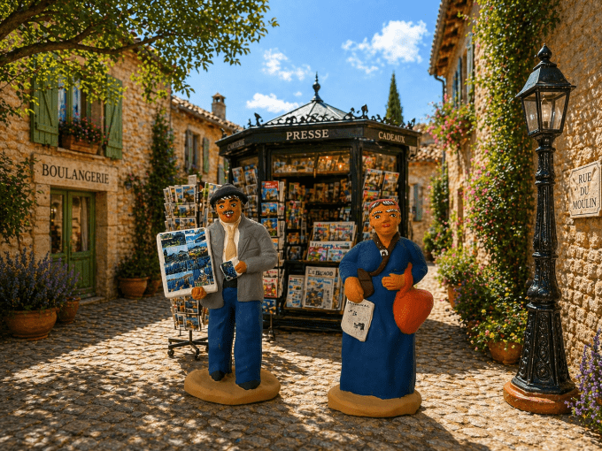 Vendeur et vendeuse de journaux et de cartes postale