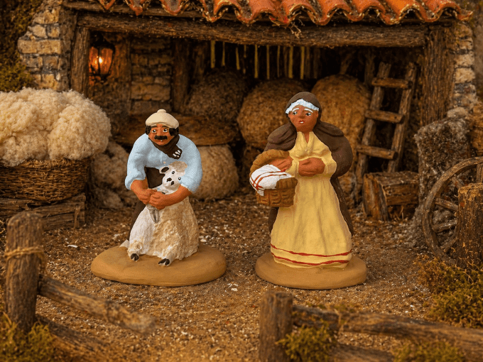 Tondeur de moutons et la vielle bergère aux provision