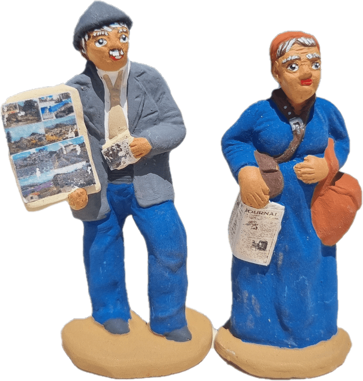 Vendeur et vendeuse de journaux et de cartes postale