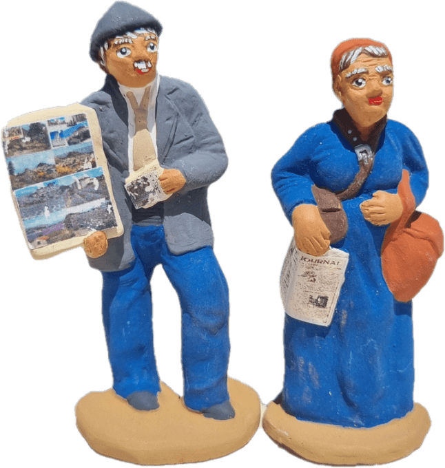 Vendeur et vendeuse de journaux et de cartes postale